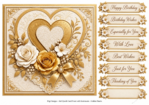 8x8 Golden Hearts 2 Quick Card Front with Sentiments  