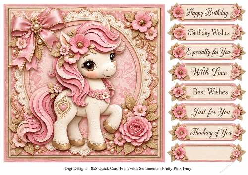 8x8 Pretty Pony Quick Card Front with Sentiments