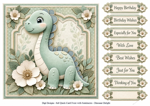 8x8 Dinosaur Delight Quick Card Front with Sentiments