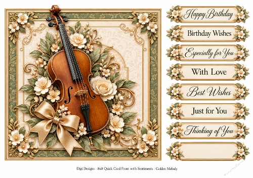 8x8 Golden Melody Violin Quick Card Front with Sentiments