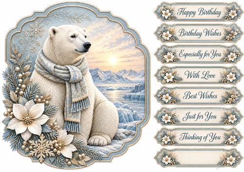 8x8 Elegant Arctic Polar Bear - Quick Card Front with Sentiments 