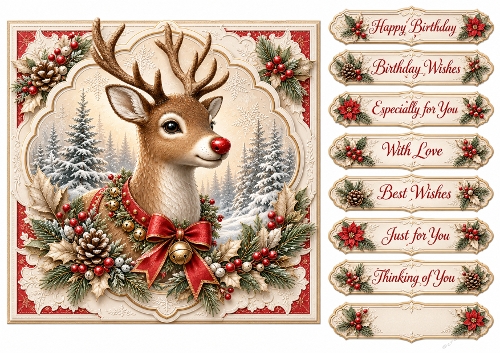 8x8 Ornate Reindeer - Quick Card Front with Sentiments 