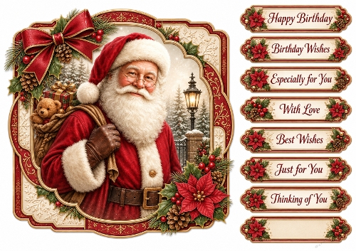 8x8 Ornate Santa - Quick Card Front with Sentiments 