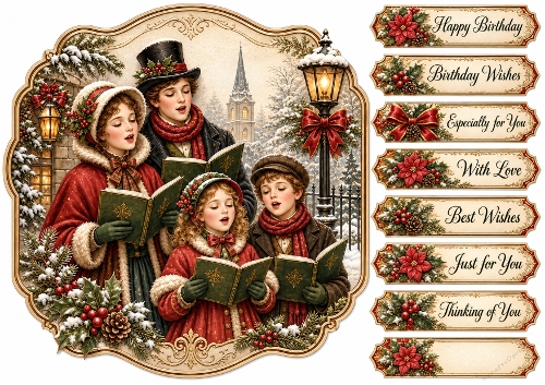 8x8 Victorian Christmas Carolers - Quick Card Front with Sentiments 