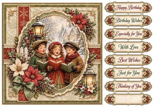 8x8 Vintage Christmas Carolers - Quick Card Front with Sentiments 