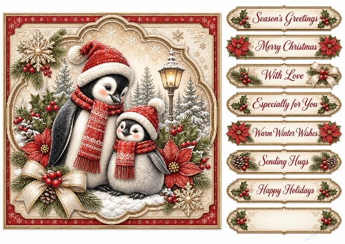 8x8 Vintage Penguin - Quick Card Front with Sentiments 