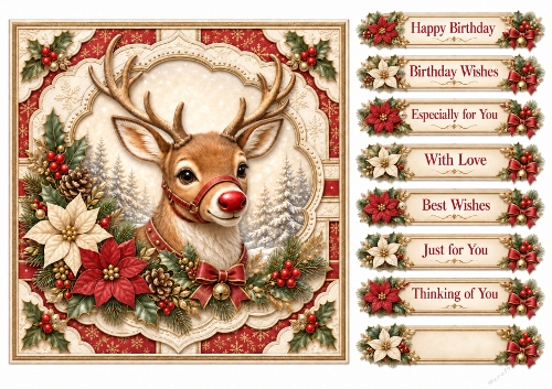8x8 Vintage Reindeer - Quick Card Front with Sentiments 