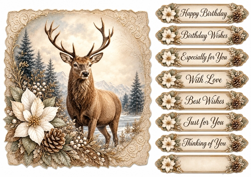 8x8 Vintage Winter Stag - Quick Card Front with Sentiments 