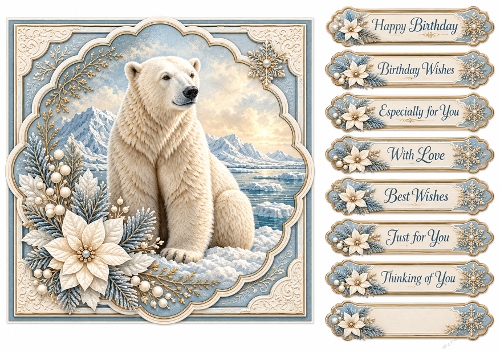 8x8 Winter Polar Bear 2 - Quick Card Front with Sentiments 