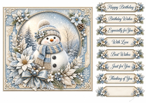 8x8 Winter Snowman - Quick Card Front with Sentiments 