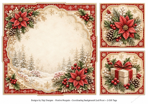 8x8 Ornate Christmas Penguin - Blank Insert