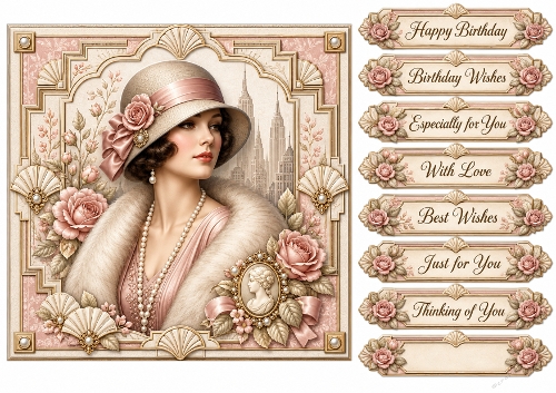 8X8 Art Deco Rose Quick Card Front with Sentiments 