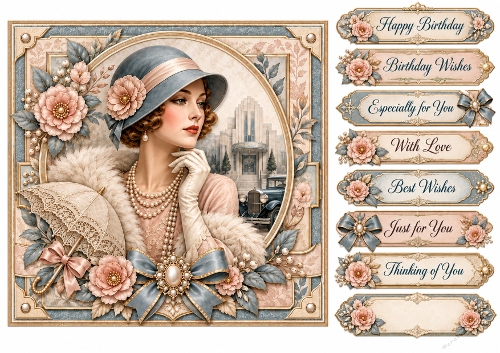 8X8 Art Deco Vintage Quick Card Front with Sentiments 