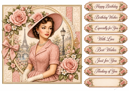 8X8 Parisian Rose Quick Card Front with Sentiments 