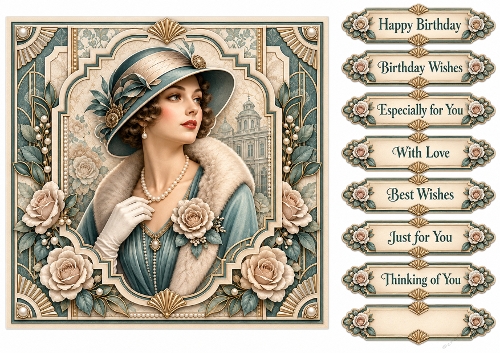 8X8 Vintage Art Deco Quick Card Front with Sentiments 