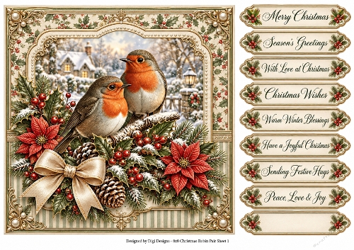 8x8 Christmas Robins - Quick Card Front with Sentiments 