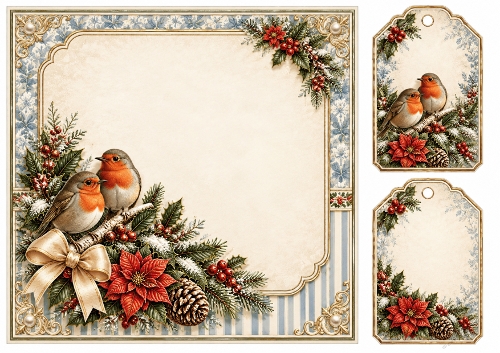 8x8 Christmas Robins - Blank Insert 
