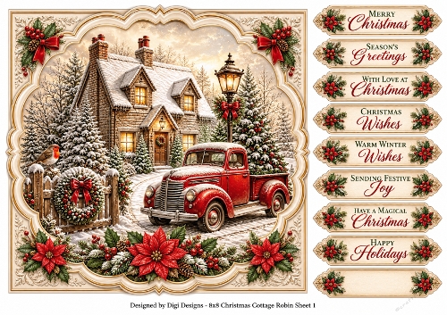 8x8 Christmas Cottage Robin - Quick Card Front with Sentiments 