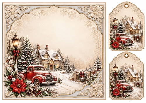 8x8 Christmas Cottage Robins - Blank Insert 