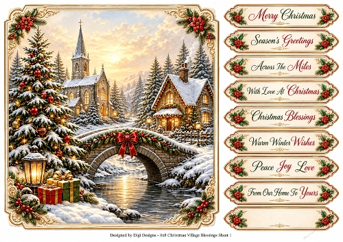 8x8 Christmas Village Blessings - Quick Card Front with Sentiments 