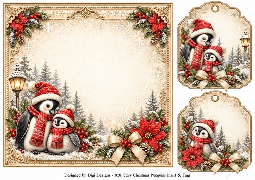 8x8 Cozy Christmas Penguins - Blank Insert 