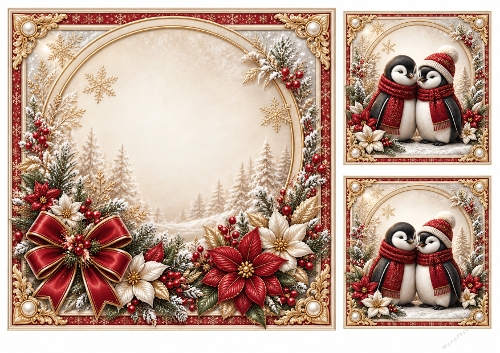 8x8 Cozy Christmas Penguins 2 - Blank Insert 