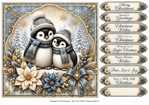 8x8 Cozy Winter Penguins - Quick Card Front with Sentiments 