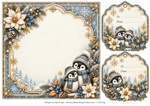 8x8 Cozy Winter Penguins - Blank Insert 