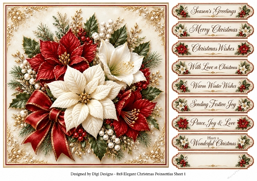 8x8 Elegant Christmas Poinsettia - Quick Card Front with Sentiments 