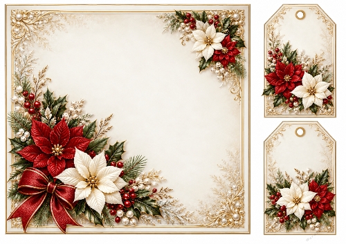 8x8 Elegant Christmas Poinsettia - Blank Insert 