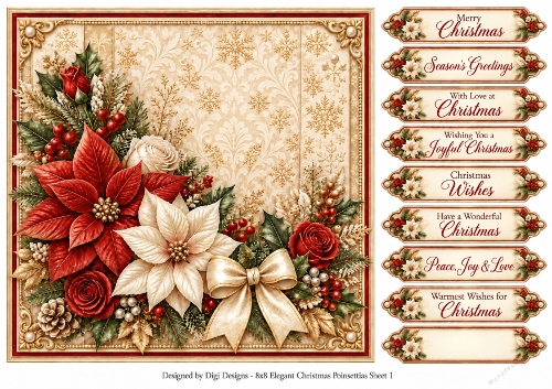 8x8 Elegant Christmas Poinsettias - Quick Card Front with Sentiments 