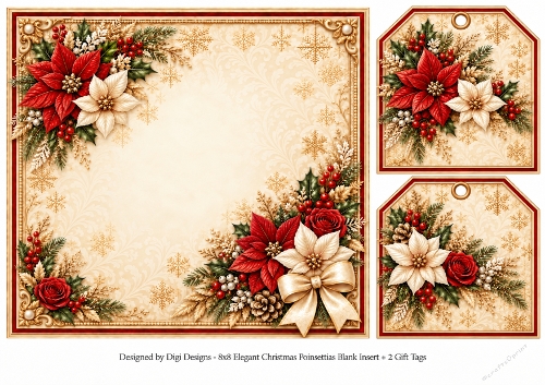 8x8 Elegant Christmas Poinsettias - Blank Insert 