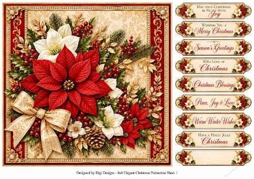 8x8 Elegant Christmas Poinsettias 3 - Quick Card Front with Sentiments 
