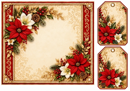 8x8 Elegant Christmas Poinsettias 3 - Blank Insert 