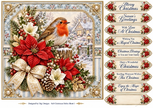 8x8 Elegant Christmas Robin - Quick Card Front with Sentiments 