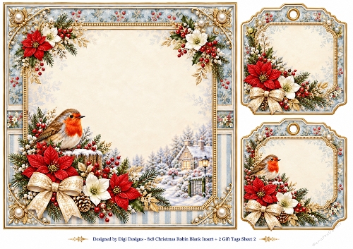 8x8 Elegant Christmas Robin - Blank Insert 