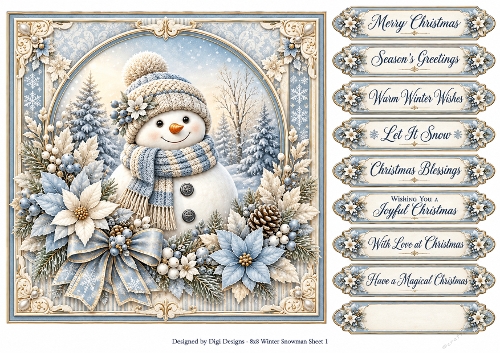 8x8 Elegant Winter Snowman - Quick Card Front with Sentiments 