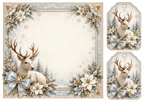 8x8 Elegant Winter Stag - Blank Insert 