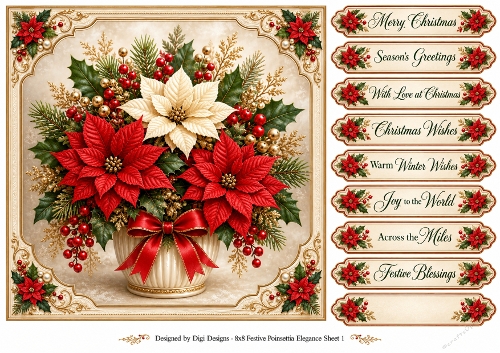 8x8 Festive Poinsettia - Quick Card Front with Sentiments 