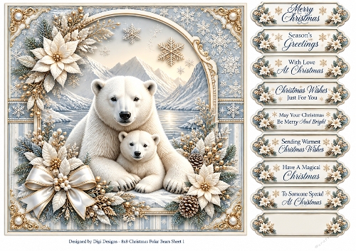 8x8 Ornate Polar Bear - Quick Card Front with Sentiments 