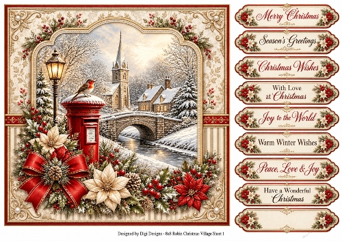 8x8 Robin Christmas Village - Quick Card Front with Sentiments 