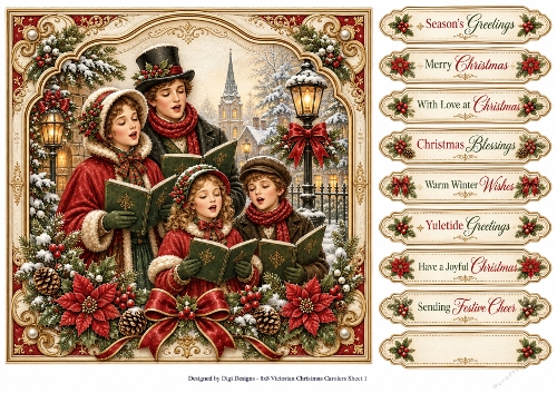 8x8 Victorian Christmas Carolers  - Quick Card Front with Sentiments 