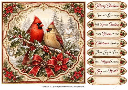 8x8 Vintage Christmas Cardinals - Quick Card Front with Sentiments 