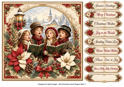 8x8 Vintage Christmas Carol Singers - Quick Card Front with Sentiments 