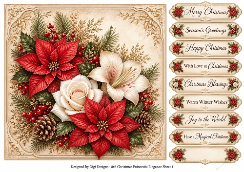 8x8 Vintage Christmas Poinsettia - Quick Card Front with Sentiments 