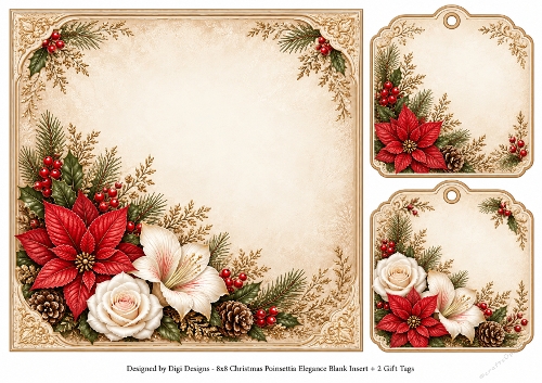 8x8 Vintage Christmas Poinsettia - Blank Insert 