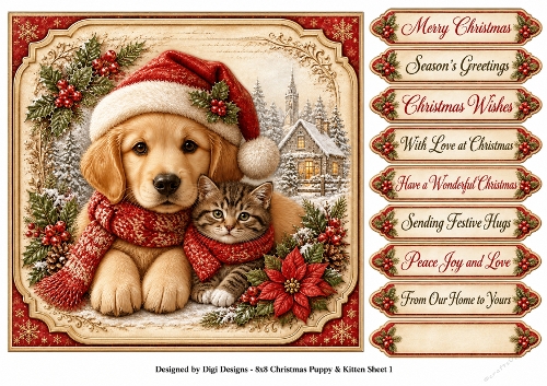 8x8 Vintage Christmas Puppy - Quick Card Front with Sentiments 