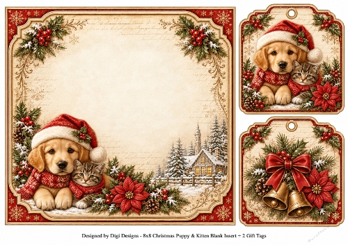 8x8 Vintage Christmas Puppy - Blank Insert 