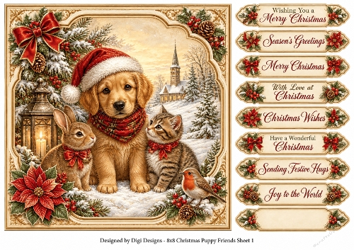 8x8 Vintage Christmas Puppy 2 - Quick Card Front with Sentiments 