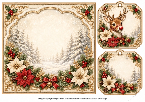 8x8 Vintage Christmas Reindeer - Blank Insert 